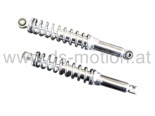 Stoßdämpfer chrom, 300 mm lang, Federvorspannung einstellbar, per Paar, Puch