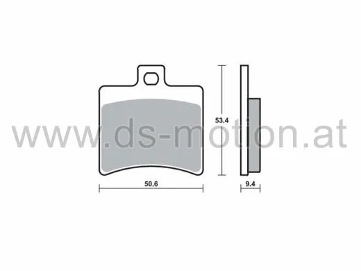 Bremsklötze 50,6 x 53,4 mm, hinten, Aprilia Atlantic, Leonardo, Scarabeo, Sportcity, SR, Benelli Velvet, Beta Eikon, Derbi Rambla, Malaguti F18, Madison, Phantom, Spidermax 500