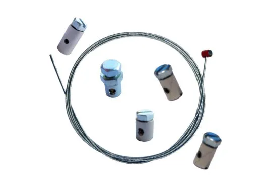 Kupplungsseilreparaturkit Ø 2 mm, L 2000 mm, Quernippel 8x10 mm mit PVC, inkl. 5 verschiedene Schraubnippel