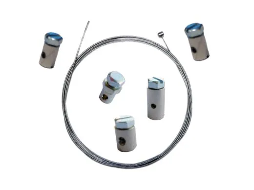 Schaltseilreparaturkit Ø 1,5 mm, L 2000 mm, Quernippel 6x6 mm, inkl. 5 verschiedene Schraubnippel, für Vespa, Puch