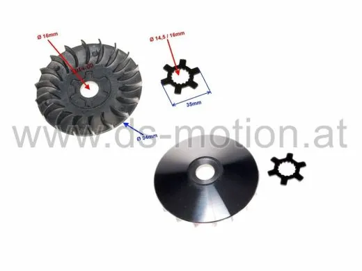 Lüfterrad mit Mitnehmerstern für Welle 16 mm, Lüfterrad Ø = 94 mm, CPI Motor Euro II