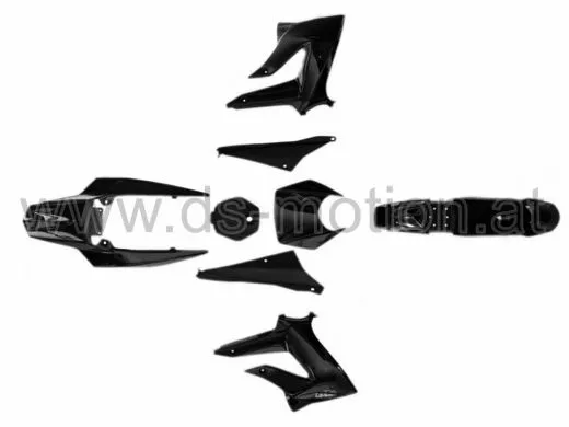 Verkleidungsset Derbi Senda 50 R, SM DRD Racing, DRD X-Treme 2011-, Gilera 50 RCR, SMT 2011-, schwarz, 8 teilig