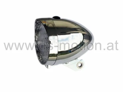 Scheinwerfer chrom, 3 LED, mit Batterien, Retro Design, Ein/Aus Schalter