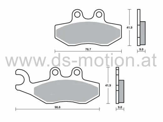Bremsklötze 96,6 x 41,9 mm, 76,7 x 41,9 mm, Aprilia SR, Derbi Boulevard, Gilera Runner Nexus, Peugeot Tweet, City Star, Geopolis, Tweet, Piaggio Fly, Primavera, Beverly, Carnaby, X8, X9, Vespa GT, GTS, GTV, GTX
