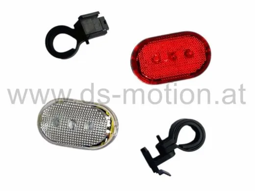 Lichtanlage LED, Scheinwerfer und Rücklicht oval, inkl. Batterien, Lenker- und Sattelstützenmontage