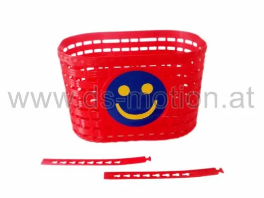 Kinderkorb rot, Kunststoff, für Lenker, mit Kunststoffbändern zum Befestigen, 19 x 14 x 14 cm