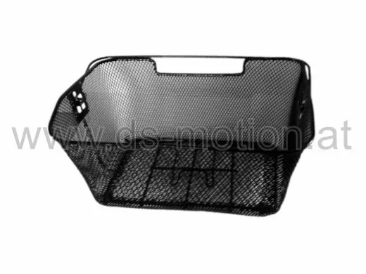 Korb hinten, schwarz, engmaschig, mit Aussparung für Federklappe, mit Bügel, 40 x 30 x 17 cm