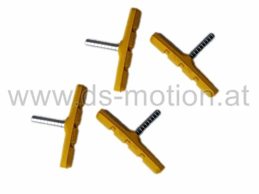 Bremsschuhe für V-Bremse, 70 mm, gelb, symmetrisch, mit Bolzen ohne Gewinde, Allwetter, 4 Stück