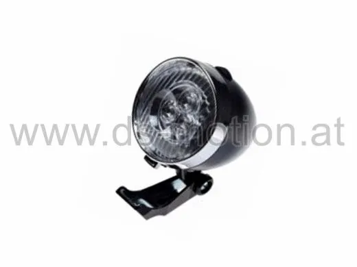 Scheinwerfer schwarz/chrom, 3 LED, Batteriebetrieb, Retro Design, mit Halterung
