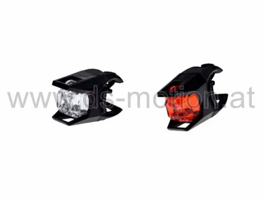 Lichtanlage LED, schwarz, 3 Funktionen, Gummihalter, inkl. Knopfbatterien