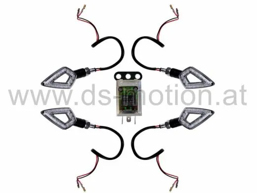 LED Blinker Umbaukit DS RACING komplett weiß, schwarz mit Blinkerrelais