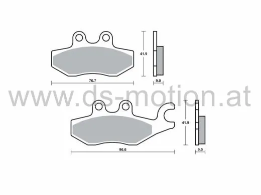 Bremsklötze 96,6 x 41,9 mm, 76,7 x 41,9 mm, Piaggio Vespa MP3 125, 250, 300, X7 125, 250, X7 Evo i.e. 300, X9 125, 250, Xevo 125, Beverly i.e. 300, Beverly S 350, Beverly Sport Touring i.e. 350