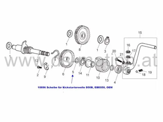 Scheibe für Kickstarterwelle D50B, EBE050, OEM, Aprilia RS, RS4, RX, SX, Derbi GPR, Senda R, SM, Gilera GSM, RCR, SMT