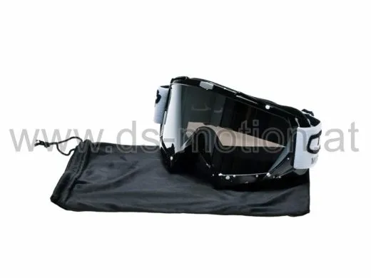 Enduro- Motocrossbrille Unit, schwarz, weiße Punkte als Akzente, getönt, verspiegelt