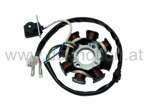 Zündplatte, Stator 8 polig, GY6, 50 ccm, 139 QMB, QMA, 4T, 2. Version, Benzhou, Baotian, Explorer, Generic, Jialing, Karcher, Kreidler, Kymco, Linhai, Motowell, Peugeot, Rieju, Sachs, Sym, Znen