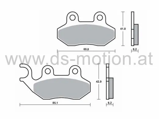 Bremsklötze 85,1 x 42,9 mm, 69,8 x 41 mm Dinli, Pegasus, Peugeot Tweet 50, PGO G-Max 50, T-Rex 50, 125, 150, PMS, PMX, Sym Allo, Fiddle, Jet, Jungle, Mask, Symphony, TGB Bellavita