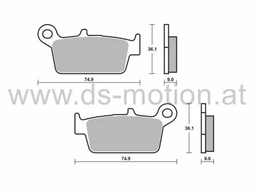Bremsklötze 74,9 x 36,1 mm, Daelim Besbi, Honda Lead, Kymco Cobra, Curio, CX, Fever, Heroism, K12, KB, Sniper, Top Boy, ZX Super Fever, Peugeot SV, Sachs 49