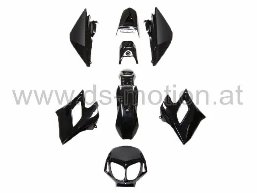 Verkleidungsset Derbi Senda R, SM 50 DRD Racing, -2008 schwarz, 8 teilig