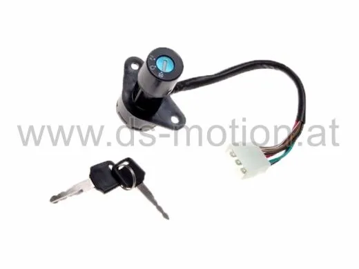 Zündschloß universal mit 2 Schlüssel, 3 Stellungen, Zündung ein/aus, Standlicht, 6 polig, Lochabst. 58 mm, Schloßdurchm: 29,5 mm, Gesamtlänge: 87 mm