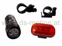 Lichtanlage LED, schwarz, inkl. Batterie, 3 Funktionen, Lenker- und Sattelstützenmontage