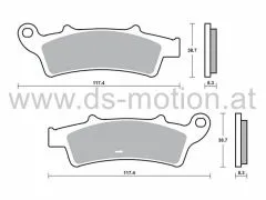 Bremsklötze 117,4 x 38,7 mm, Aprilia Atlantic 125, 200, Scarabeo 125, 150, 200, Atlantic i.e. 250, Scarabeo i.e. 250, Atlantic Sprint 500, Kymco People GTI 125, 200, 300, Malaguti Madison 250, 400, Piaggio Vespa Beverly Sport i.e. 350